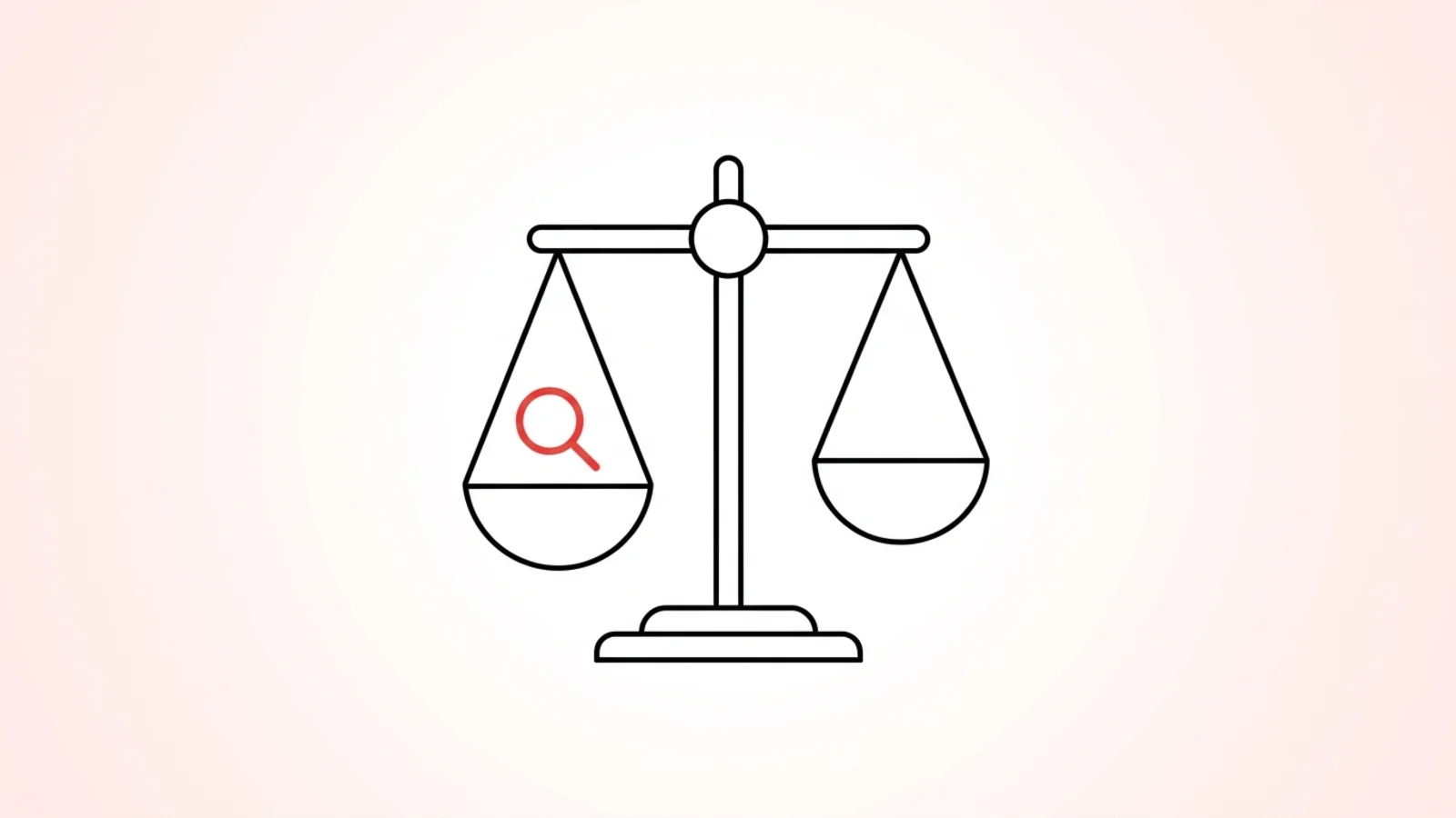 A single search-engine icon inside a legal scale-of-justice outline, representing a chatbot brought under search-engine regulation